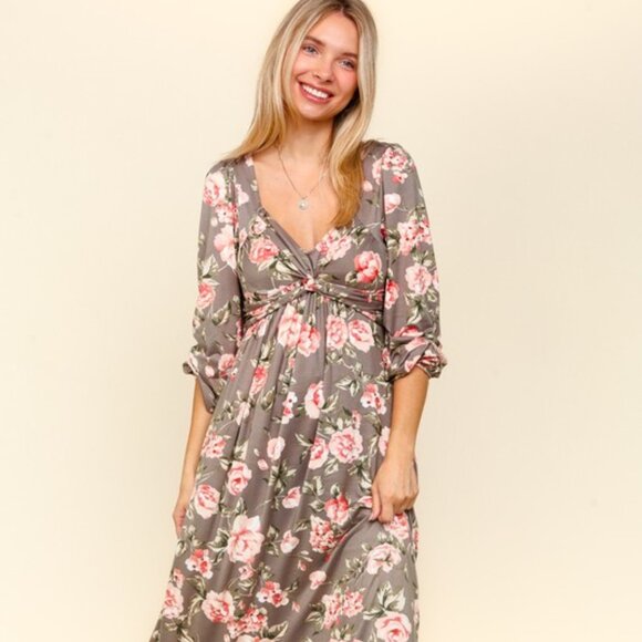 Haptics Dresses & Skirts - Haptics Twisted Detail Ruffled Hem Floral Dress with Side Pockets